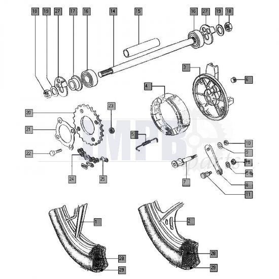 Rear wheel Tomos Flexer until 2006